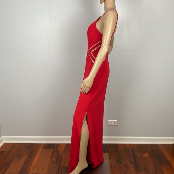 AIDAN MATTOX RED MESH INSET MAXI GOWN - Picture 7 of 13